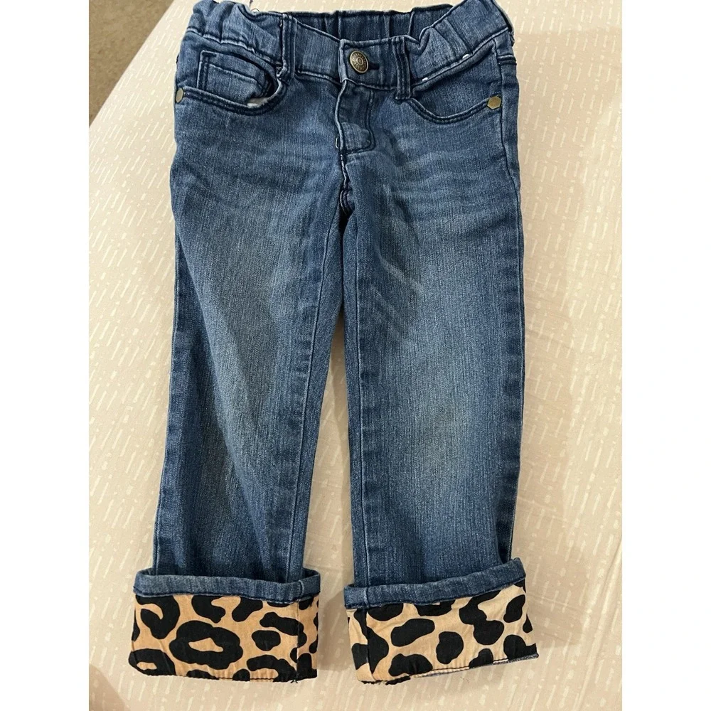 Gymboree Girls 2T Right Meow Leopard Print‎ Cuffed Jeans